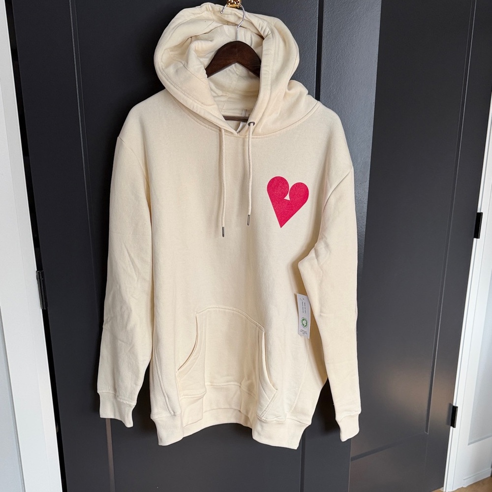 Cream Hoodie with Red Heart